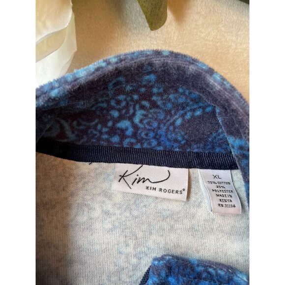Kim Rogers Womens Paisley Zip-Up soft warm  Jacket XL Blue & Black Grandmacore - Picture 2 of 8